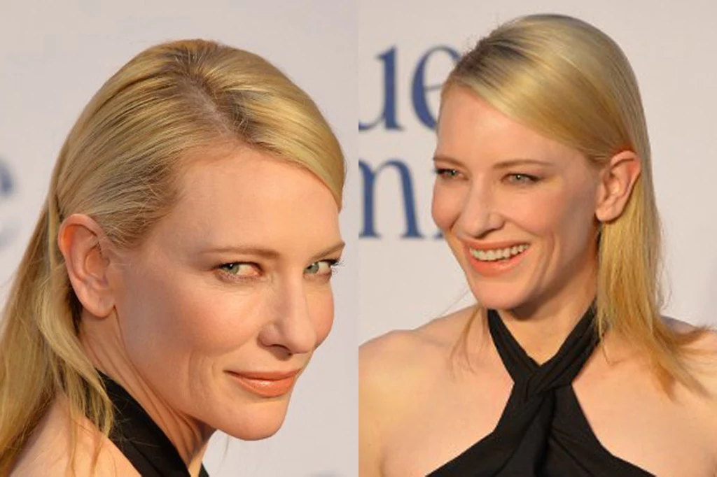 Naturalny makijaż i idealnie gładkie włosy harmonizują z delikatną urodą Cate Blanchett