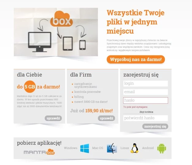 Usługa Mantabox.com - realizowana we współpracy z polską firmą Oktawave