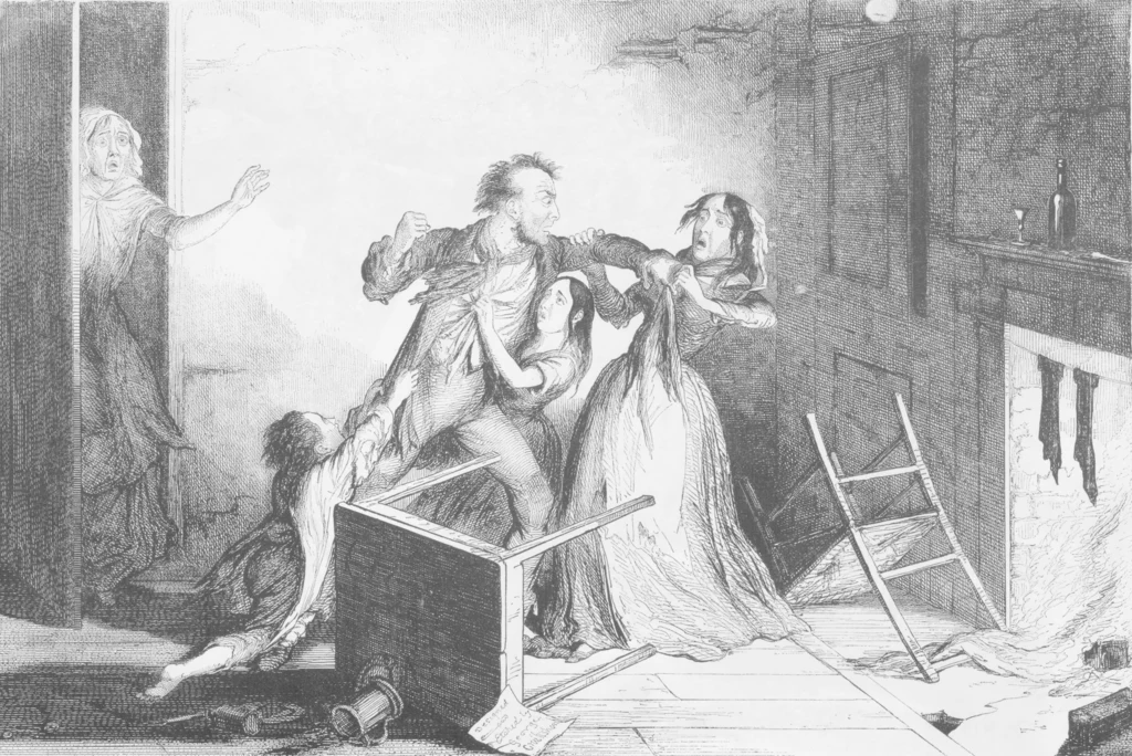 Sztych George'a Cruikshanka pokazujący skutki alkoholizmu, 1846