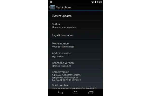 Zrzut z ekranu potwierdzający obecność oprogramowania w wersji Key Lime Pie Zrzut z ekranu potwierdzający obecność oprogramowania w wersji Key Lime Pie