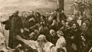 Adam Mickiewicz jako pielgrzym na czele narodu - fragment obrazu "Polonia" Jana Styki