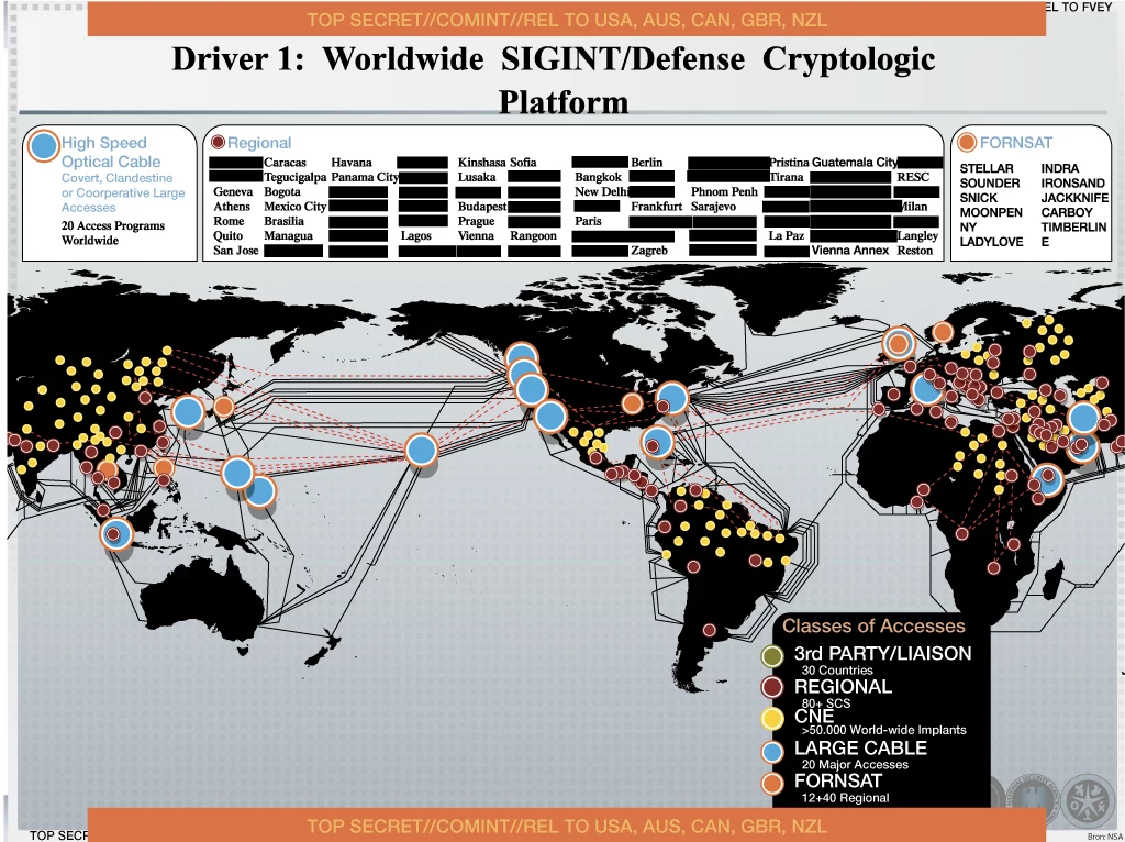 Mapa szpiegowskiej aktywności NSA zdobyta przez Edwarda Snowdena