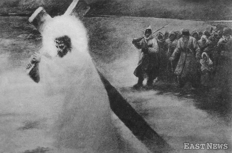 "Pochód na Sybir", malował Artur Grottger, pocztówka sprzed 1918 r. "Pochód na Sybir", malował Artur Grottger, pocztówka sprzed 1918 r.