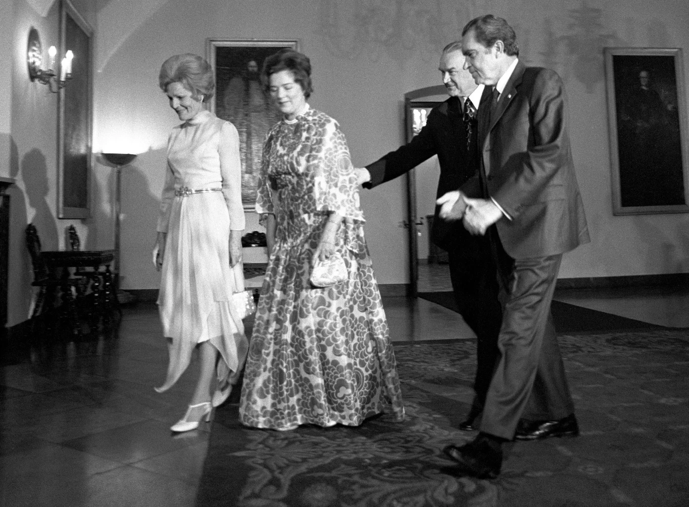 Prezydent USA, 1972, przyjęcie w pałacu namiestnikowskim, Richard Nixon i Piotr Jaroszewicz z żonami