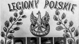 Pocztówka upamiętniająca głównych dowódców polskich z lat 1914-1918. W pierwszym rzędzie Józef Piłsudski i ówczesny pułkownik Stanisław Szeptycki (trzeci od lewej), w drugim rzędzie od lewej pułkownicy Berbecki i Żegota-Januszajtis