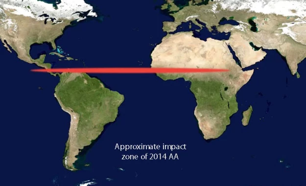 Prawdopodobne miejsce uderzenia planetoidy 2014 AA