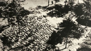 Wincenty Wołk został zamordowany w Katyniu. Na zdjęciu widok ogólny "dołów śmierci" (1943 r.)