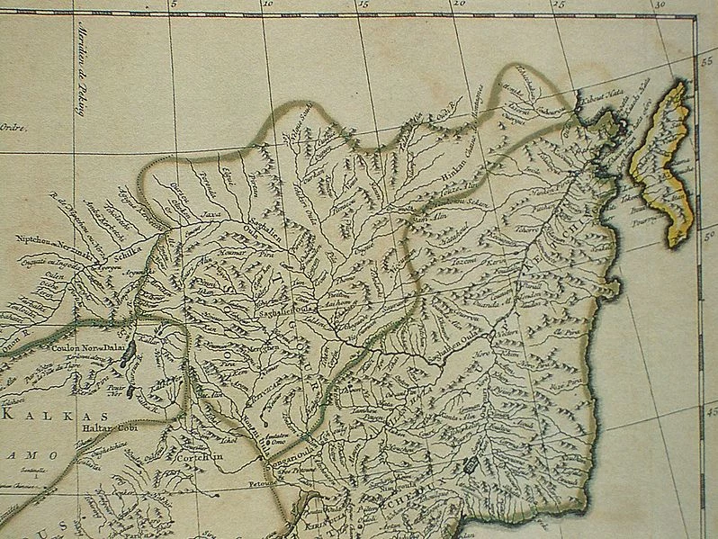 Francuska mapa Chin z 1734 roku, na której widnieje miasto Jaxa