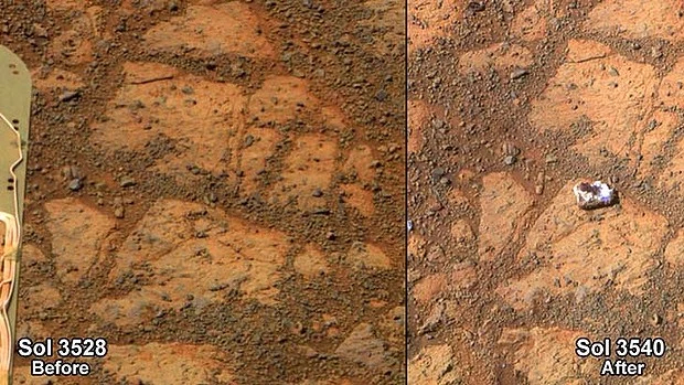 Kamień, który pojawił się przy łaziku Opportunity 