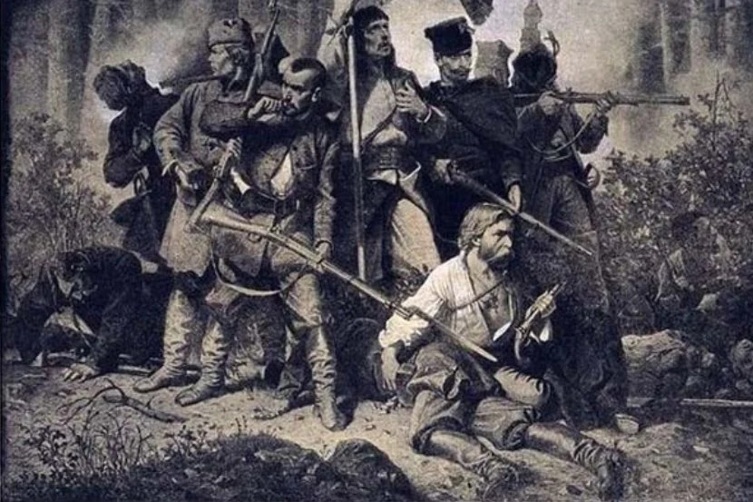 Artur Grottger, Bitwa, grafika z cyklu Polonia, 1863 Artur Grottger, Bitwa, grafika z cyklu Polonia, 1863