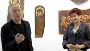 Zdzisław Pękalski z Krystyną Wójcik w czasie otwarcia wernisażu