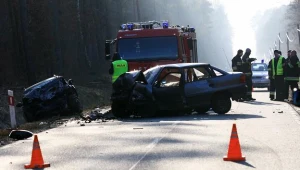 Miejsce tragicznego zderzenia czołowego dwóch samochodów osobowych / fot. Lech Muszyński