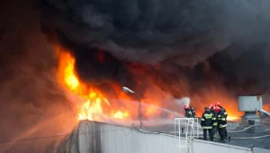 Pożar pawilonu handlowego w Łodzi/fot. G. Michałowski
