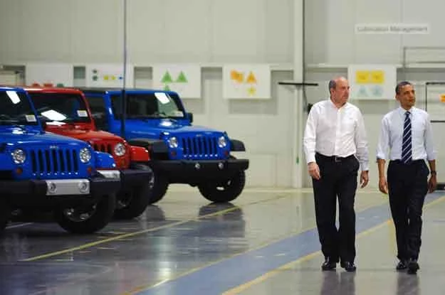 Barack Obama w fabryce Chryslera w Toledo gdzie produkowany jest jeep wrangler