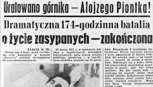 Informacja na pierwszej stronie "Dziennika Zachodniego" o uratowaniu górnika Alojzego Piontka. Tego dnia głowna wiadomość w gazecie dotyczyła rozpoczęcia obrad XXIV zjazdu KPZR.