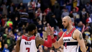 Marcin Gortat i jego kolega z Washington Wizzard - John Wall.