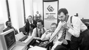16.04.1991, Giełda Papierów Wartościowych; maklerzy podczas pierwszej sesji notowań
