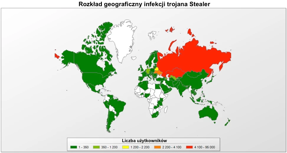 Zasięg trojana Stealer. 