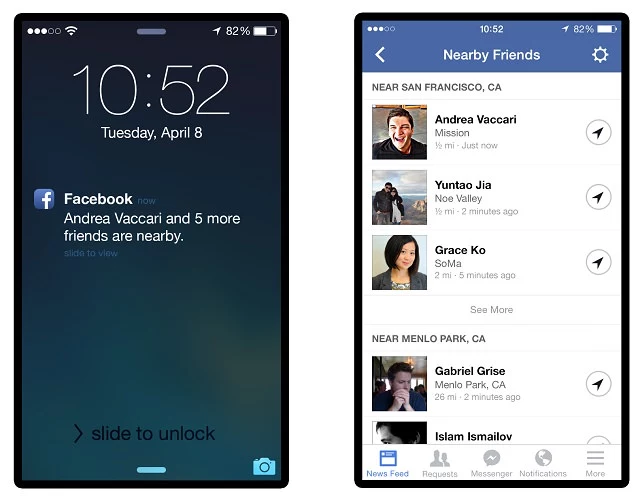 Facebook informuje, którzy znajomi znajdują się w pobliżu.