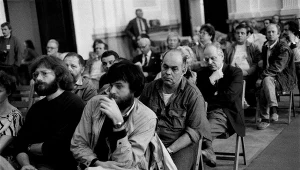 21.06.1989, posiedzenie Komitetu Obywatelskiego; n/z m.in Damian Kalbarczyk, Rafał Zakrzewski, Jacek Kuroń