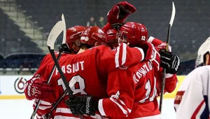 Radość polskich hokeistów po awansie / fot. ihhf.com