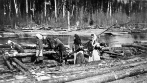 Maj 1941, posiołek Kajgorodek, ZSRR. Deportowani Polacy pracują przy spławie drewna na rzece Sisoła