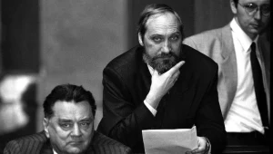 Premier Jan Olszewski, szef MSW Antoni Macierewicz i szef MON Jan Parys, 04.06.1992