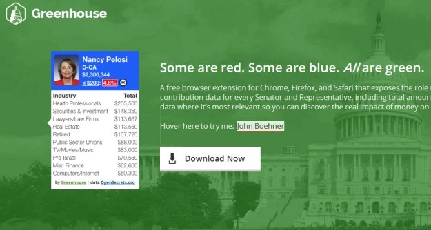 Wtyczka Greenhouse - szybki sposób na sprawdzenie, kto "stoi" za politykiem w Kongresie USA
