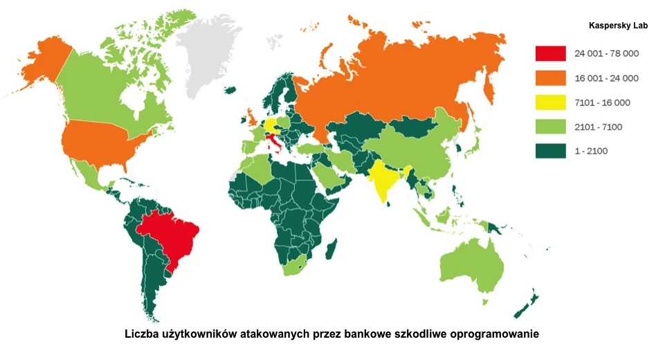 Liczba użytkowników zaatakowanych przez złośliwe oprogramowanie bankowe.