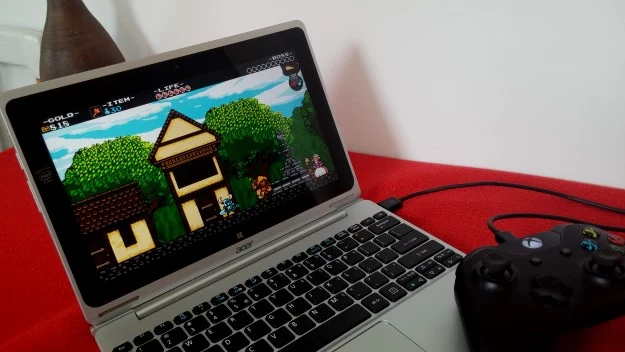 Aspire Switch 10 można wykorzystać także do grania - pad wcale nie jest konieczny (na zdjęciu gra "Shovel Knight")