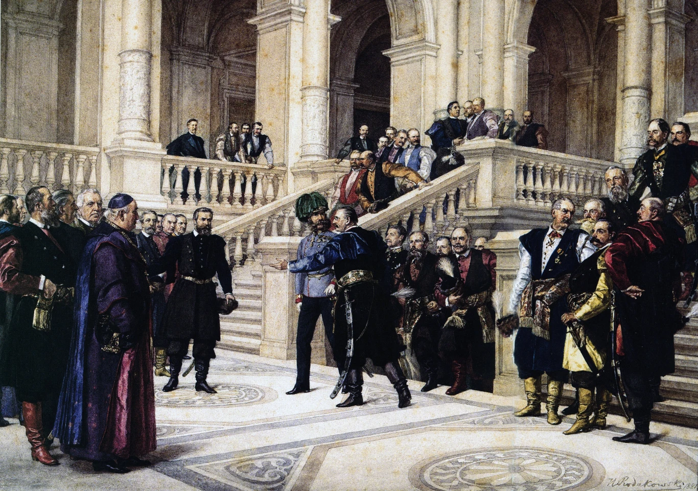 Wizyta cesarza Austro-Węgier Franciszka Józefa w gmachu Sejmu Krajowego we Lwowie. Obraz Henryka Rodakowskiego Wizyta cesarza Austro-Węgier Franciszka Józefa w gmachu Sejmu Krajowego we Lwowie. Obraz Henryka Rodakowskiego