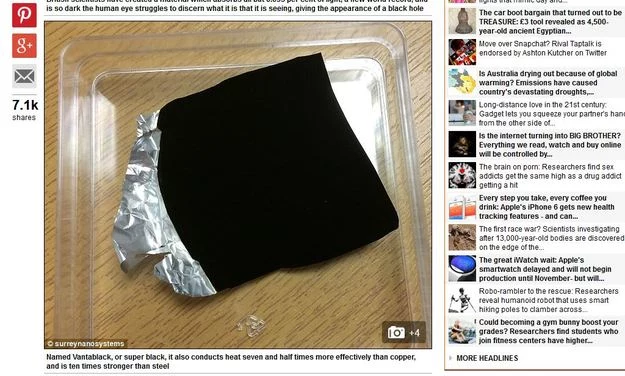 Zdjęcie materiału "Vantablack" - screen ze strony Daily Mail