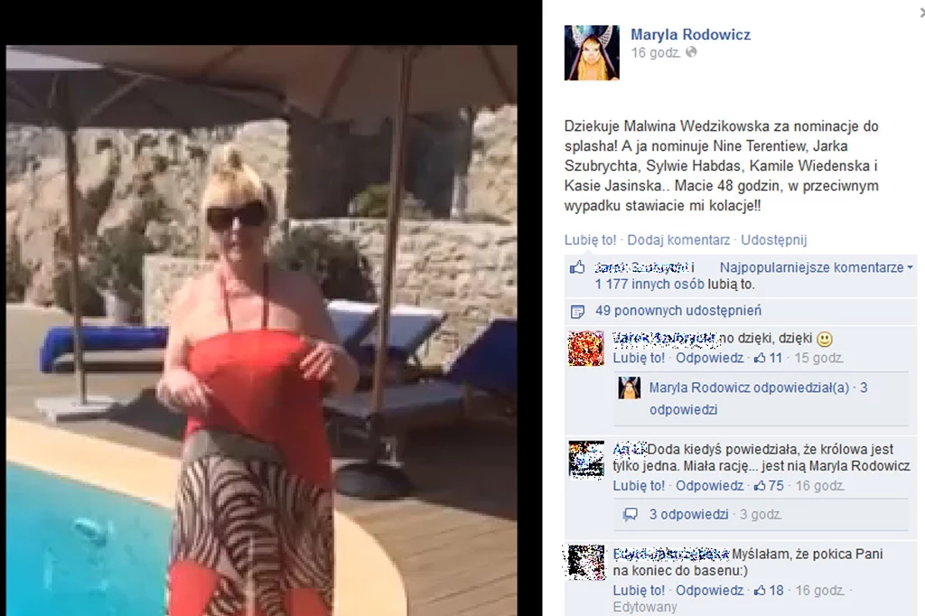 W splasha wciągnęła się też Maryla Rodowicz/oficjalny profil na Facebooku