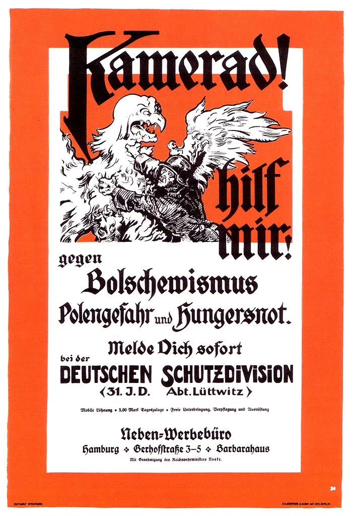 Plakat propagandowy z 1919 roku wzywający do walki przeciwko bolszewikom