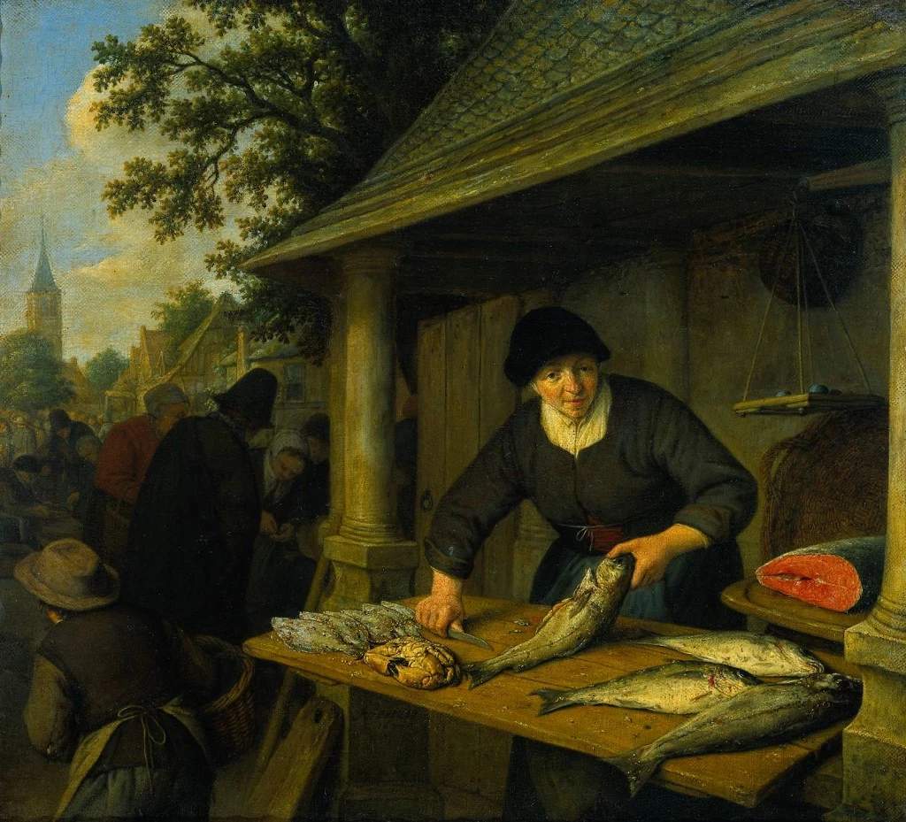 Kobieta oprawiająca ryby