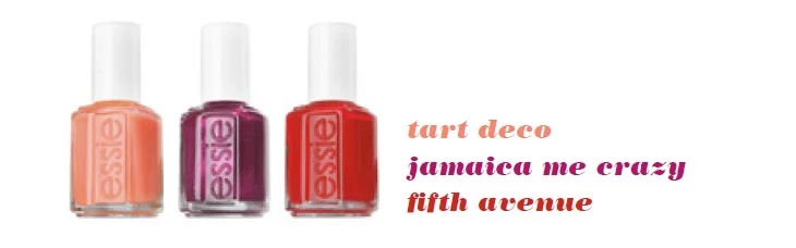 Kolorowe lakiery essie, których potrzebujesz, to: tart deco, jamaica me crazy, fifth avenue