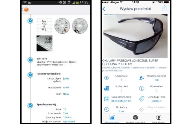 Aplikacja Allegro Sprzedaż zadebiutowała w wersjach dla systemu Android (z lewej strony) oraz iOS