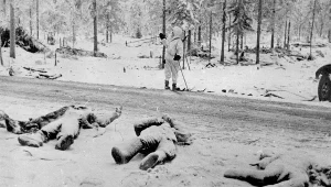 Wojna zimowa. Trupy sowieckich żołnierzy po klęsce zadanej przez Finów Armii Czerwonej w bitwie pod Suomussalmi. 20 lutego 1940 r.