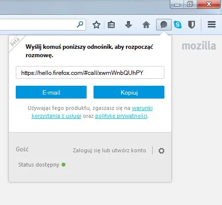 Firefox Hello nie wymaga tworzenia żadnego konta.