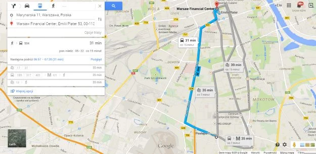 Google Transit w Warszawie