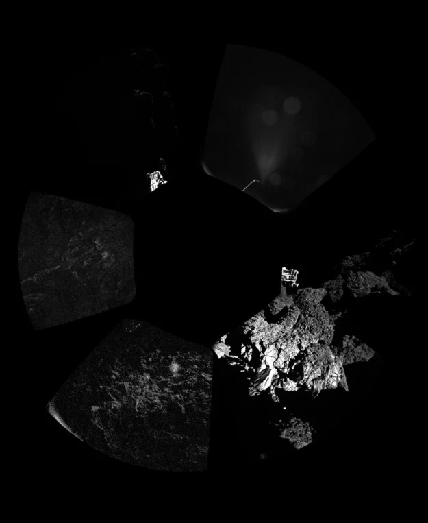 Pierwsze panoramiczne zdjęcie wykonane przez kamerę lądownika Philae. Fot. ESA/Rosetta/Philae/CIVA