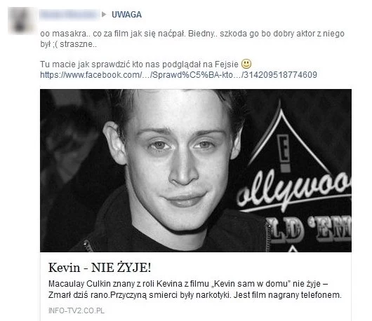 Kolejne oszustwo na Facebooku. Znów uśmierono Kevina!