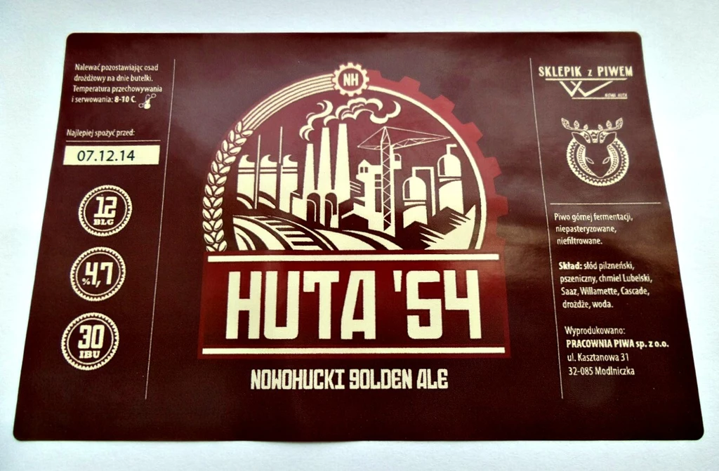 Huta '54 - etykieta piwa Huta '54 - etykieta piwa