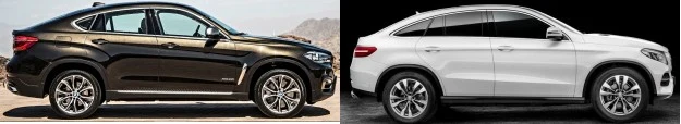Nowe BMW X6 (F16) oraz Mercedes GLE Coupe - widok z profilu. Nowe BMW X6 (F16) oraz Mercedes GLE Coupe - widok z profilu.