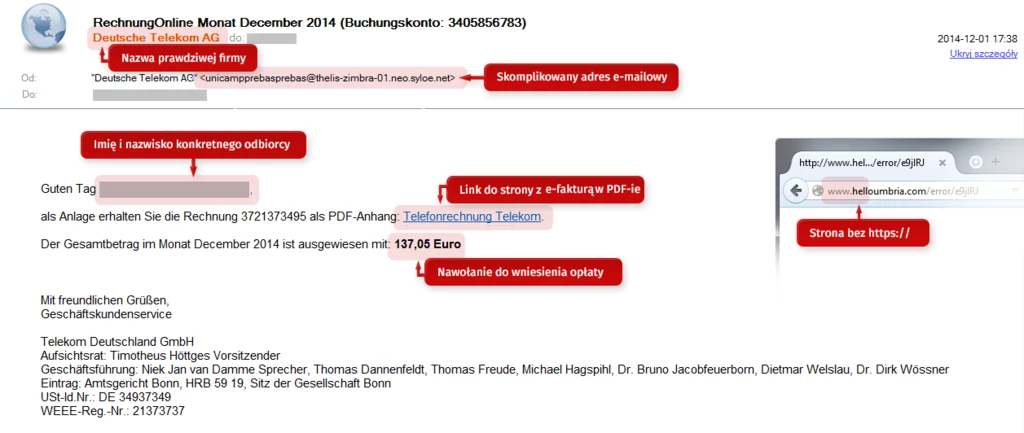 Przykład e-maila użytego w ataku typu spear phishing 