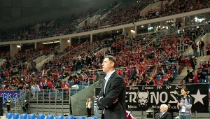 Sztefan Svitek podczas meczu Wisła Can-Pack - Galatasaray w Kraków Arenie.