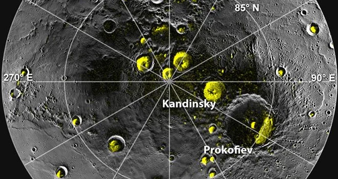 Kratery w okolicach bieguna północnego Merkurego, od których silniej odbijają się fale radiowe podczas obserwacji radarowych.