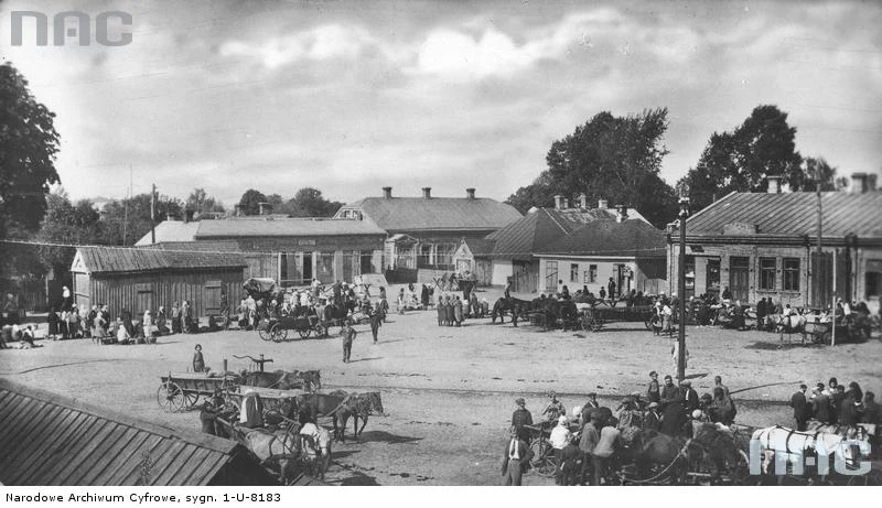 Zdołbunów - widok ogólny rynku i handlujących na nim osób, 1934