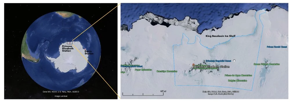 Obszar o nazwie Wybrzeże Księżniczki Ragnhildy. Źródło: Google Maps, NOAA.