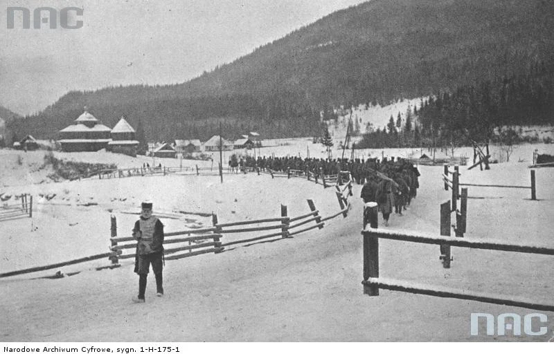 Walki II Brygady Legionów pod Rafajłową podczas działań na froncie wschodnim - pochód rezerwy na pozycje, 1914
